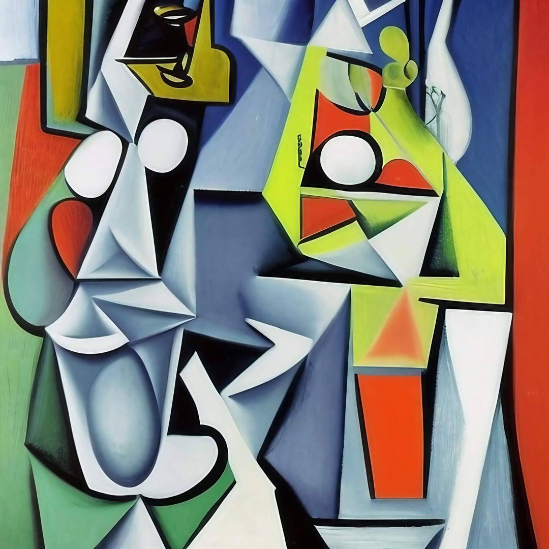 A painting of two people play a drinking game