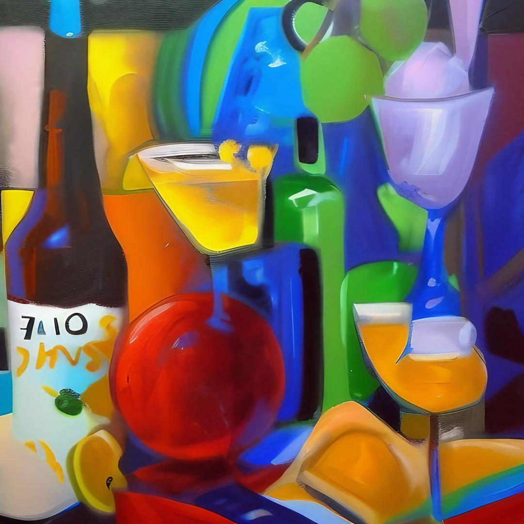 A painting of alcohol on a table